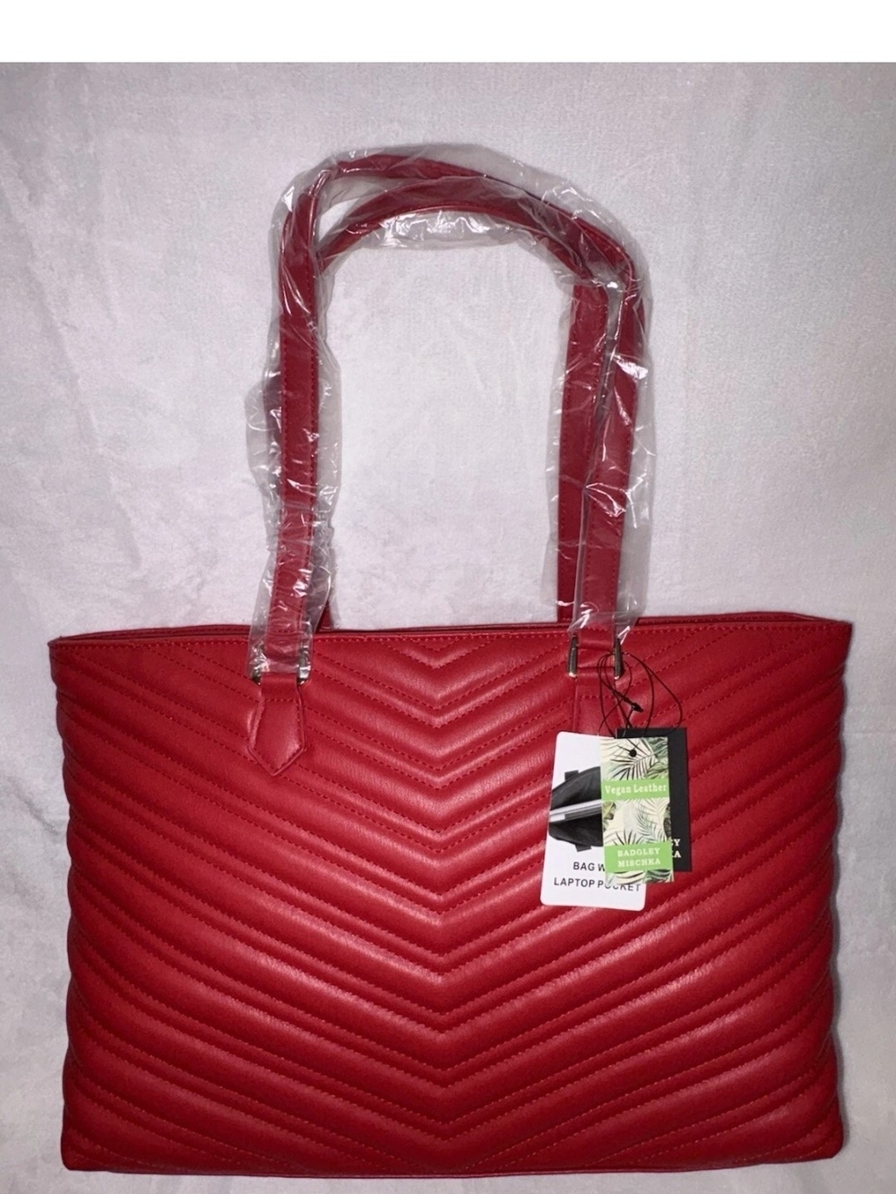 Badgley Mischka Red Quilted Chevron Tote